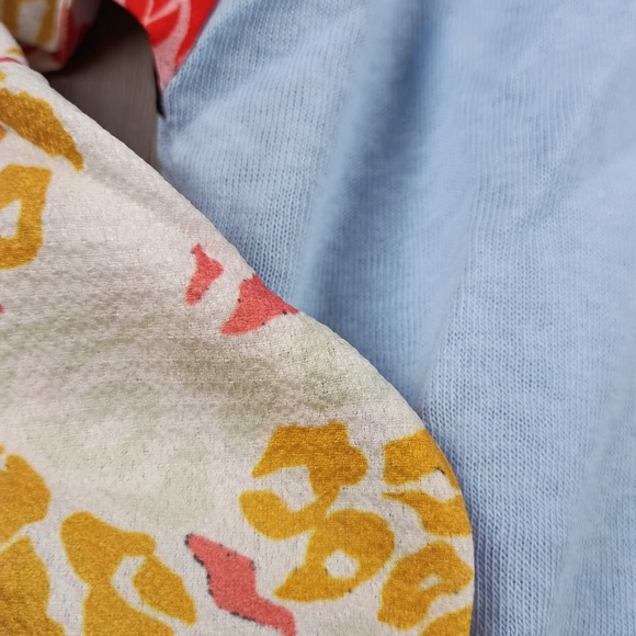 Umgee Mixed Print Long Balloon Sleeve Top Linen Blend Blue Floral Blouse Small - Picture 5 of 9